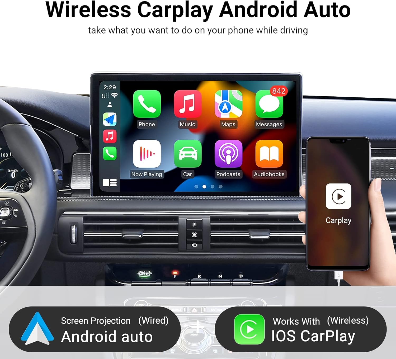 Car Stereo Bluetooth Navigation Carplay Android Auto 1280x720 IPS Touch Screen 4GB+64GB q7