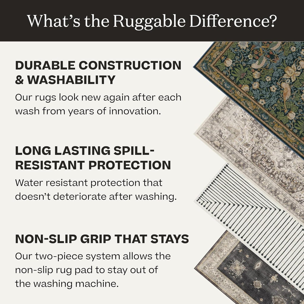 RUGGABLE Kamran Washable Area Rug 8x10 Blue Quartz C746