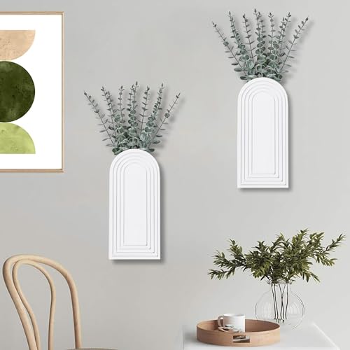 2 Pack Modern Wall Wood Vase Entryway Decor White E32459