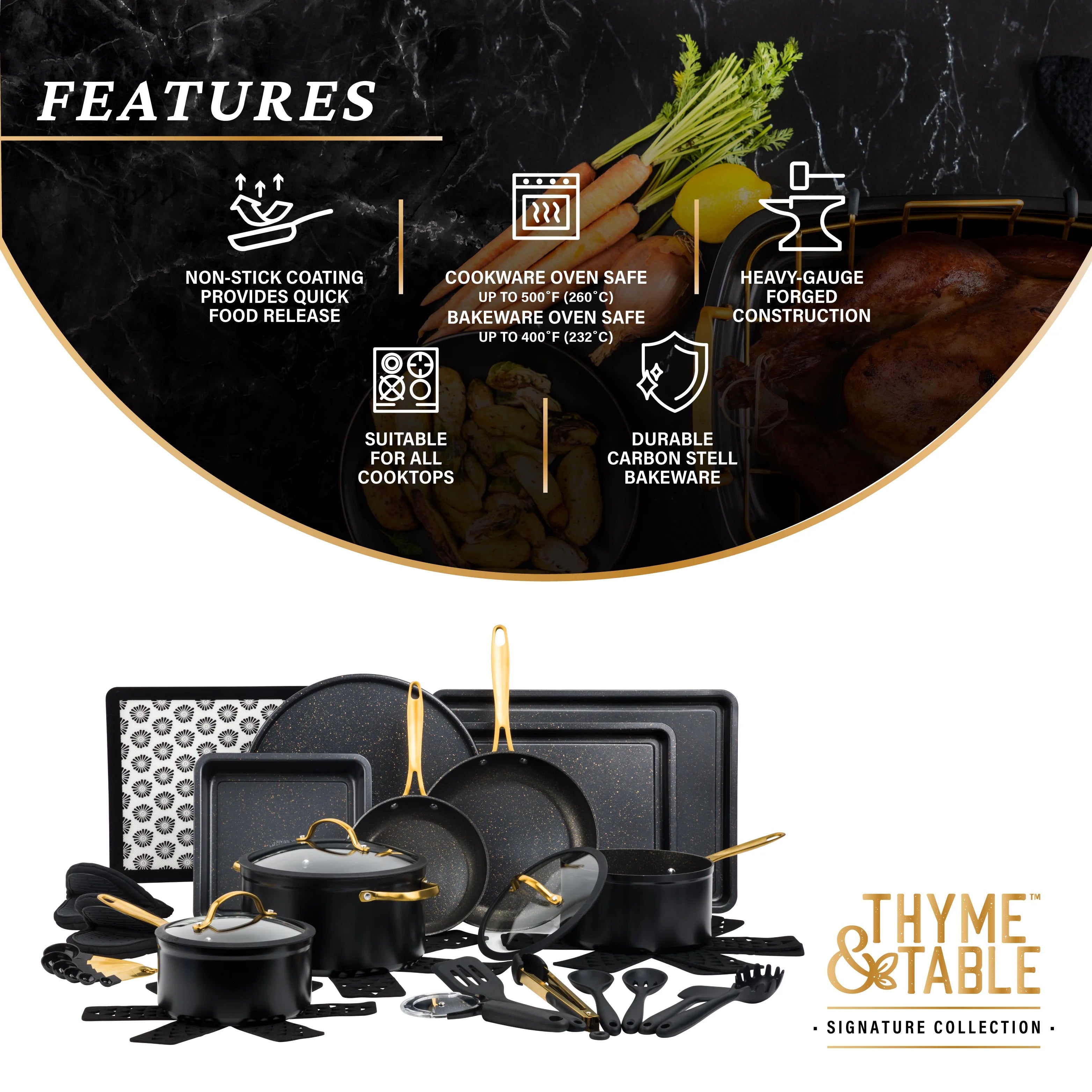 Non-Stick Cookware & Bakeware Set 32-Piece Black k7