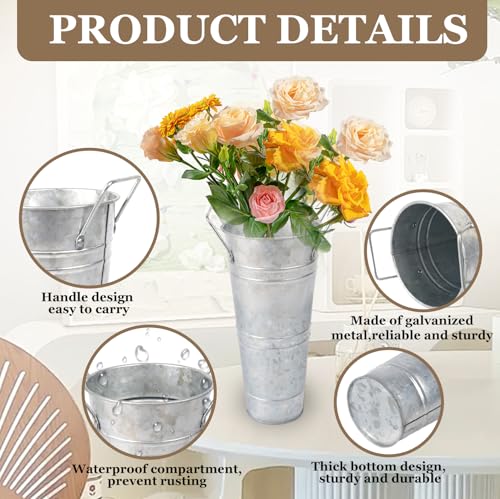 Galvanized Metal Flower Vase with Handles for Home Decor, Set of 8, Silver, 10 Inch a7