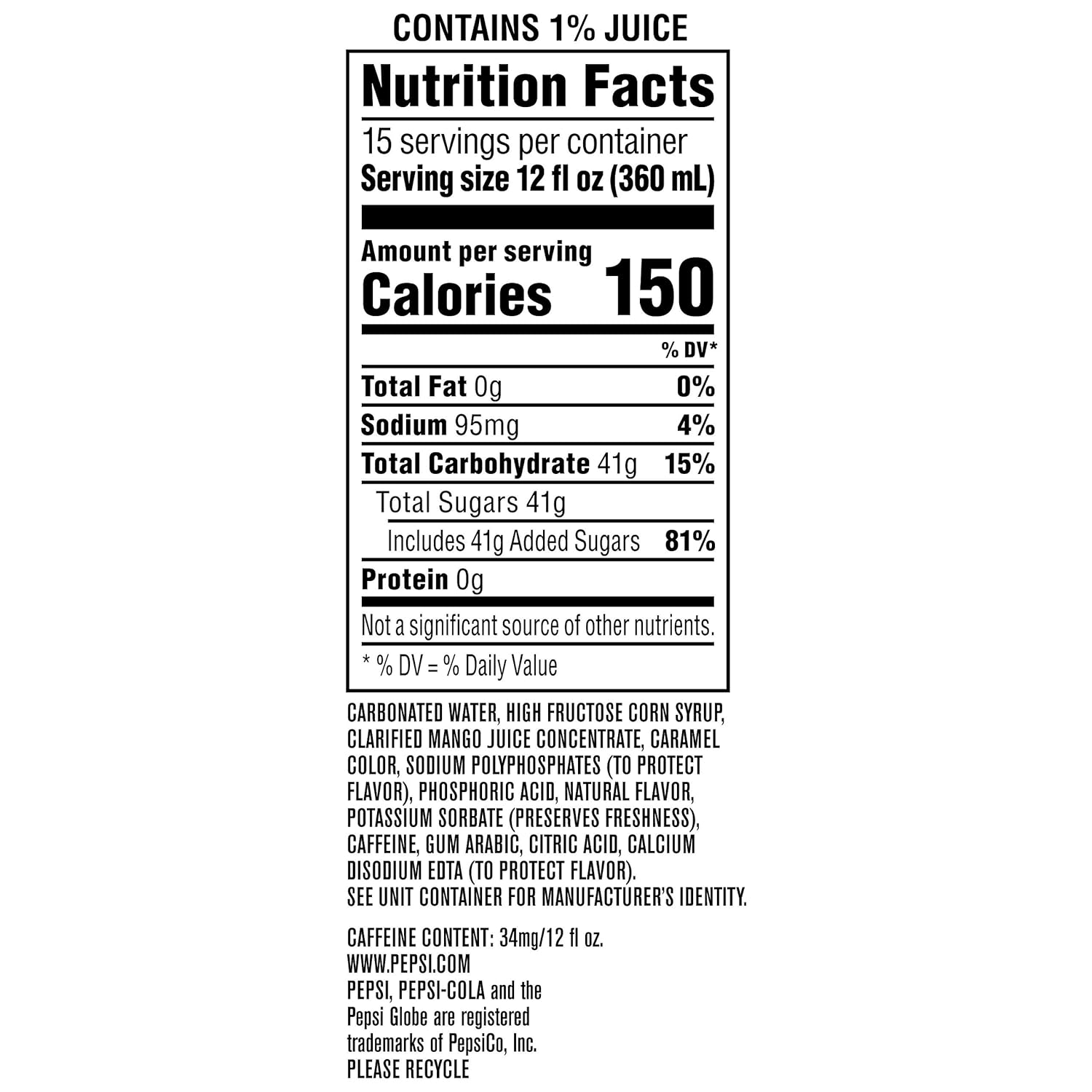 Pepsi Mango 12oz Cans, 15 Pack N430902