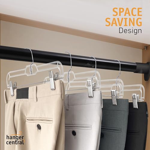 Hanger Central 12 Pack 14" Clear Skirt Hangers with Adjustable Clips D80609