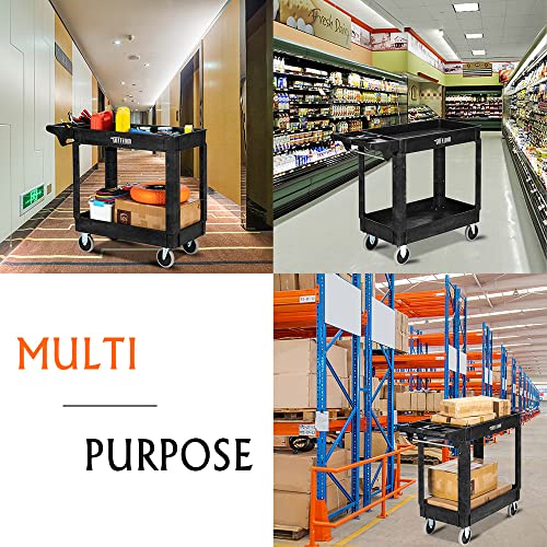 Plastic Utility Cart with Deep Shelves, 550lbs Capacity, Rolling 2-Tier Organizer a7k