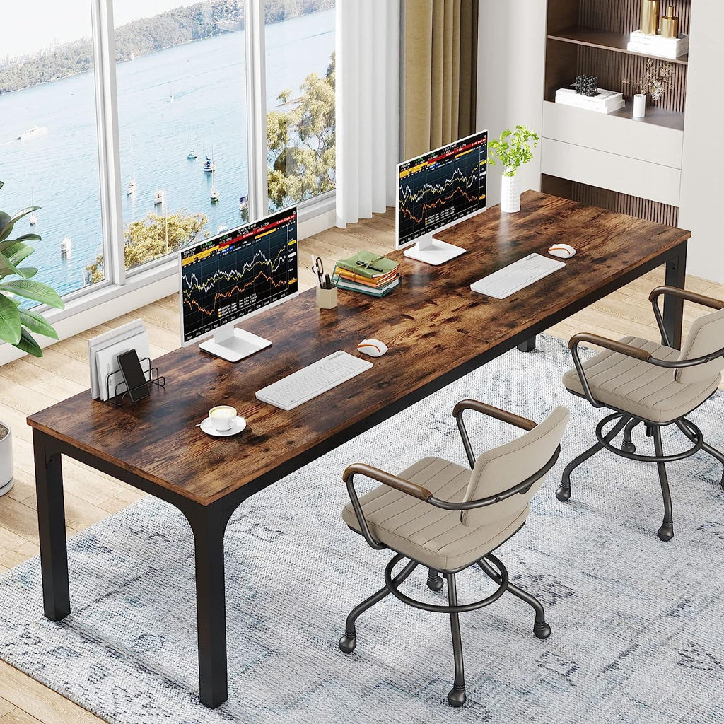 Tribesigns 78.7 inches Extra Long Computer Desk 2 Person, Extra Wide Double Office lndustrial Writing Workstation with Adjustable Foot Pads for Home Office Table, Rustic Brown - Radiant Selections