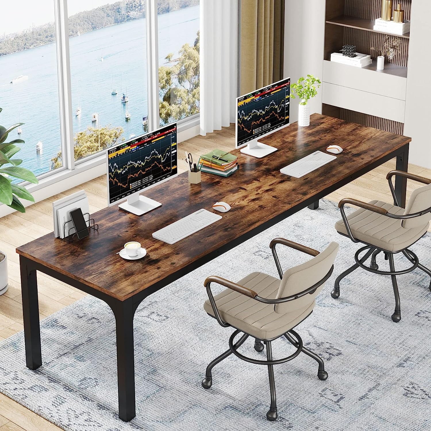 Tribesigns 78.7 inches Extra Long Computer Desk 2 Person, Extra Wide Double Office lndustrial Writing Workstation with Adjustable Foot Pads for Home Office Table, Rustic Brown - Radiant Selections
