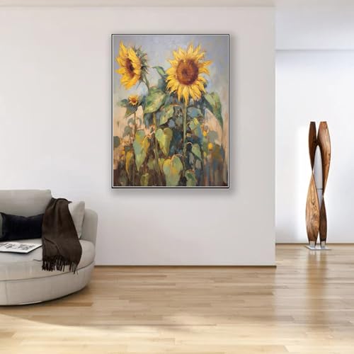 Jsiluxna Colorful Sunflower Canvas Oil Painting Wall Art, 80 x 60 in, Unstretched Z829
