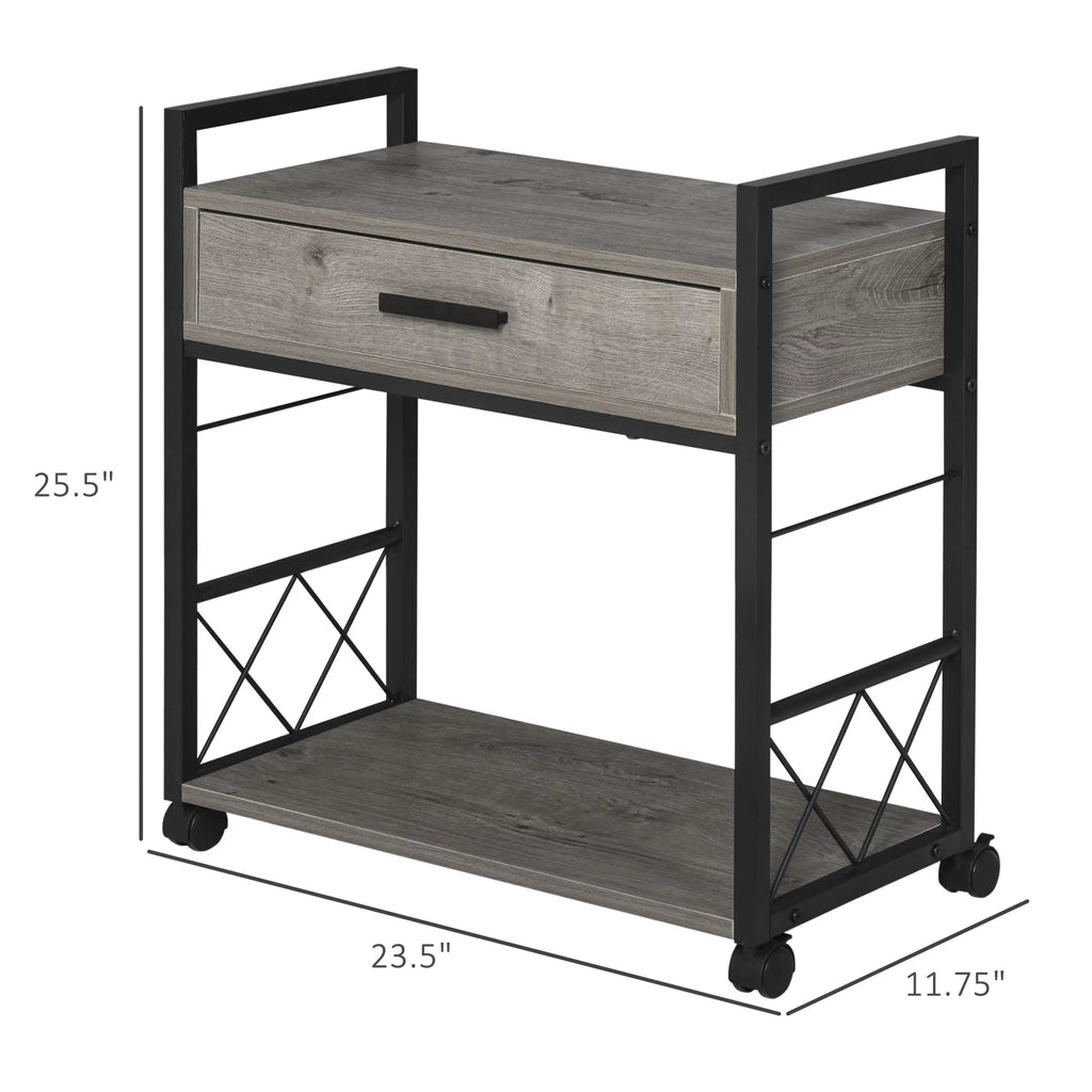 HOMCOM Industrial End Table with Drawer and Bottom Shelf, Grey L693617