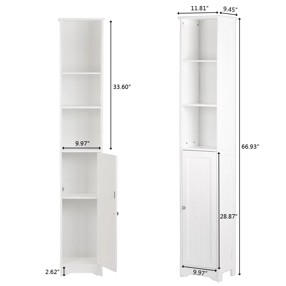 VINGLI 67" Tall Narrow Bathroom Storage Cabinet White T475