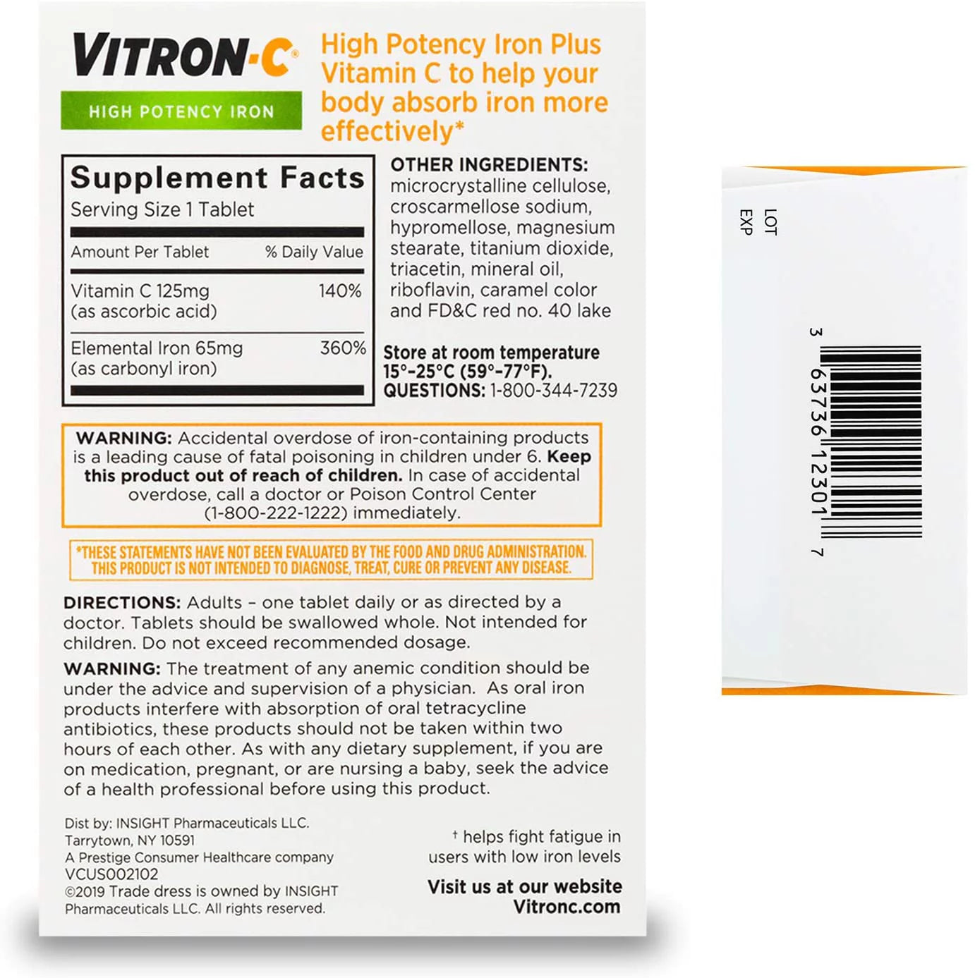 Vitron-C Coated Tablets, 60 Count (Pack of 4) N6043