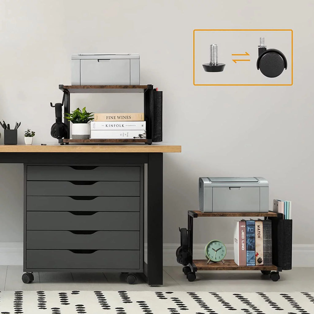2-Tier Mobile Printer Stand with Storage, Under Desk Cart V92862
