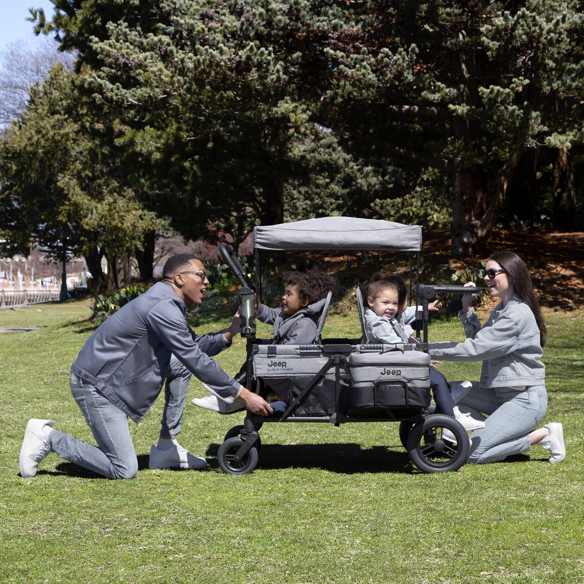 Jeep Wrangler Deluxe 4 Seater Stroller Wagon Grey a7