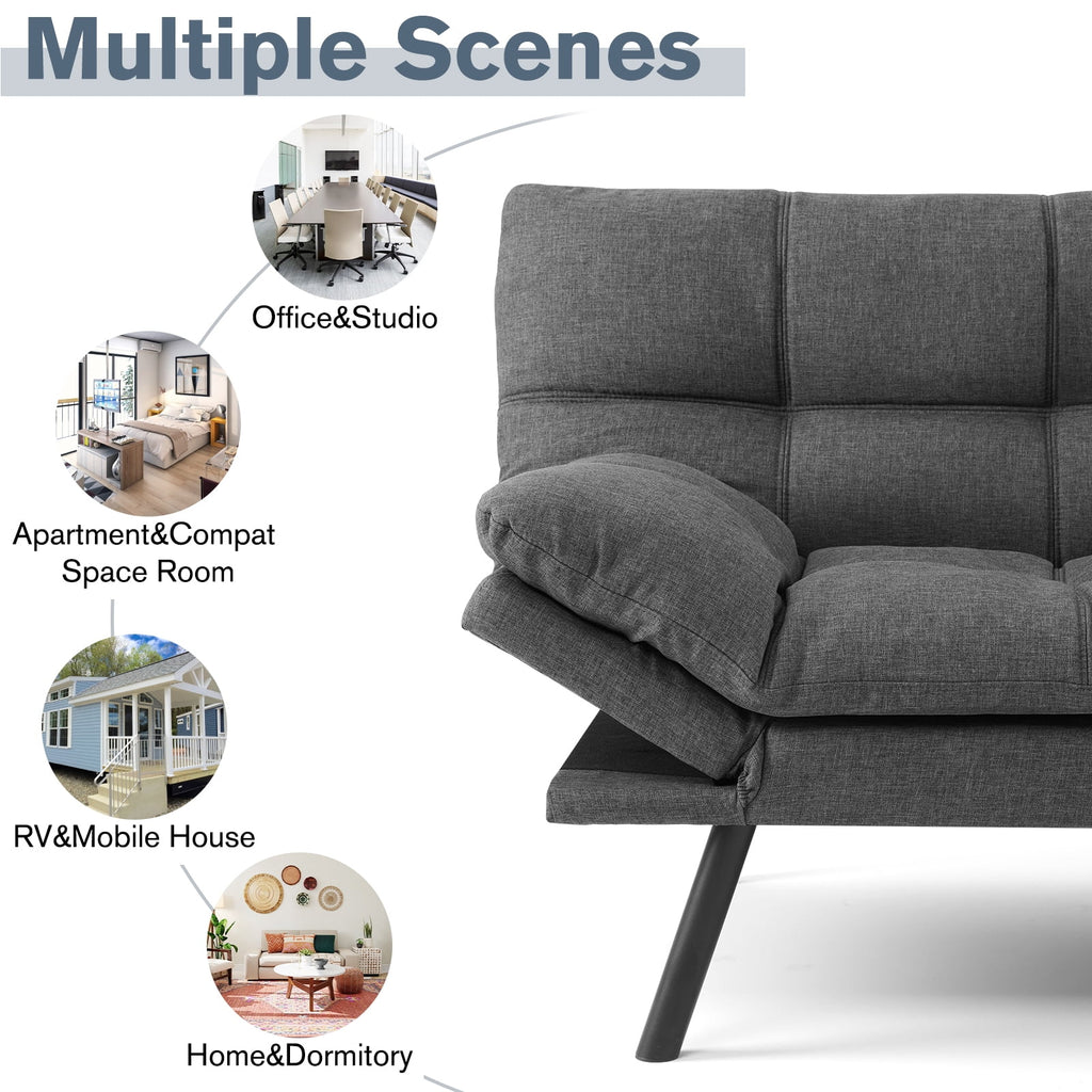 Futon Sofa Bed Memory Foam Convertible with Adjustable Backrest, Gray S303
