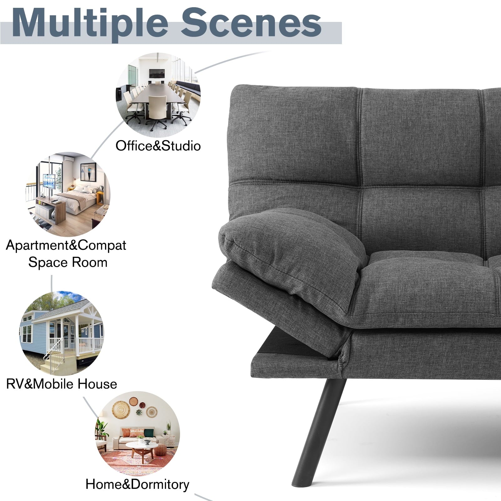 Futon Sofa Bed Memory Foam Convertible with Adjustable Backrest, Gray S303