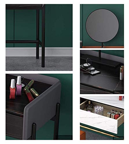 Luxury Dressing Vanity Table with Stool, Round Mirror, 2 Drawers, White Q54953