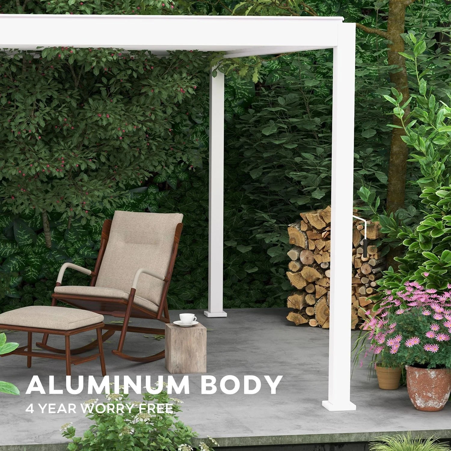 MIRADOR 111S Louvered Pergola 10' x 10' Aluminum Gazebo with Adjustable Roof, White O7051