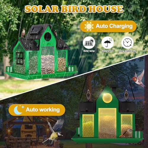 Solar Bird Feeder for Outside Hanging Metal Wild Bird Feeder Blue k7