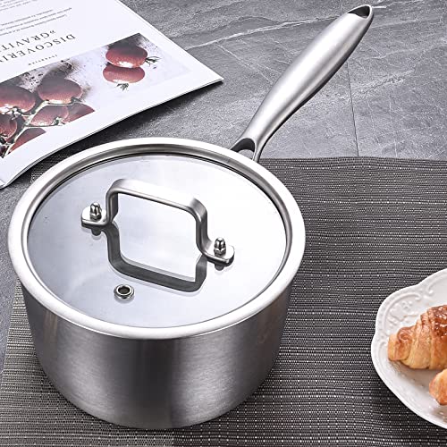 Tri-Ply Stainless Steel 3 QT Saucepan with Steamer Set, Induction Pot, Oven and Dishwasher Safe F2510