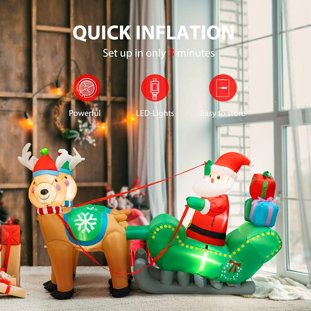Christmas Inflatable Santa on Sleigh with Reindeers Yard Decoration a7
