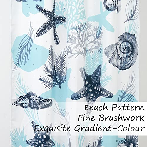 Coastal Nautical Curtains Blue White Beach Sea Starfish Seashell Light Blocking Window Drapes 2 Panels 52x96 V37799