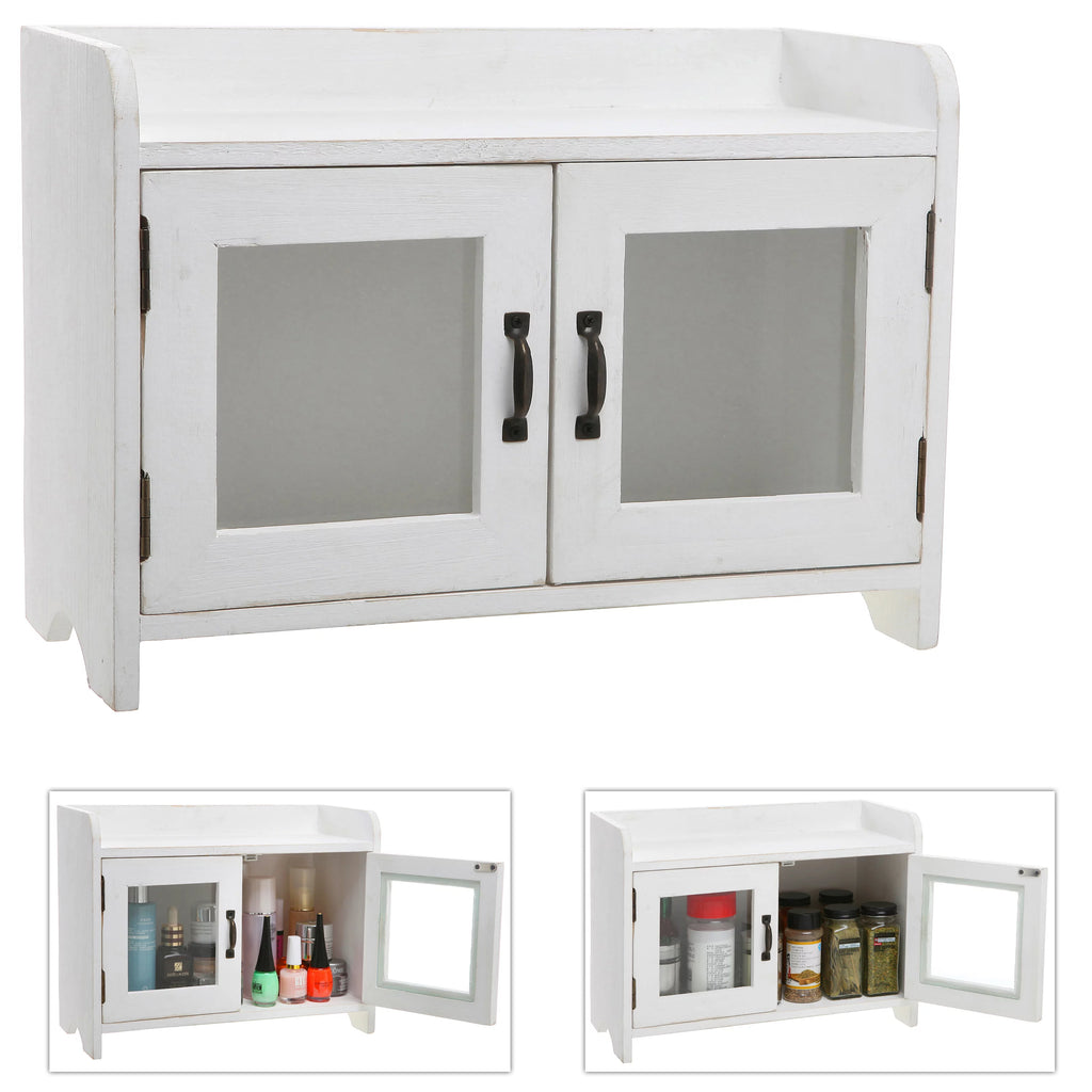 MyGift Antique White Wood Countertop Cabinet Organizer Z63801