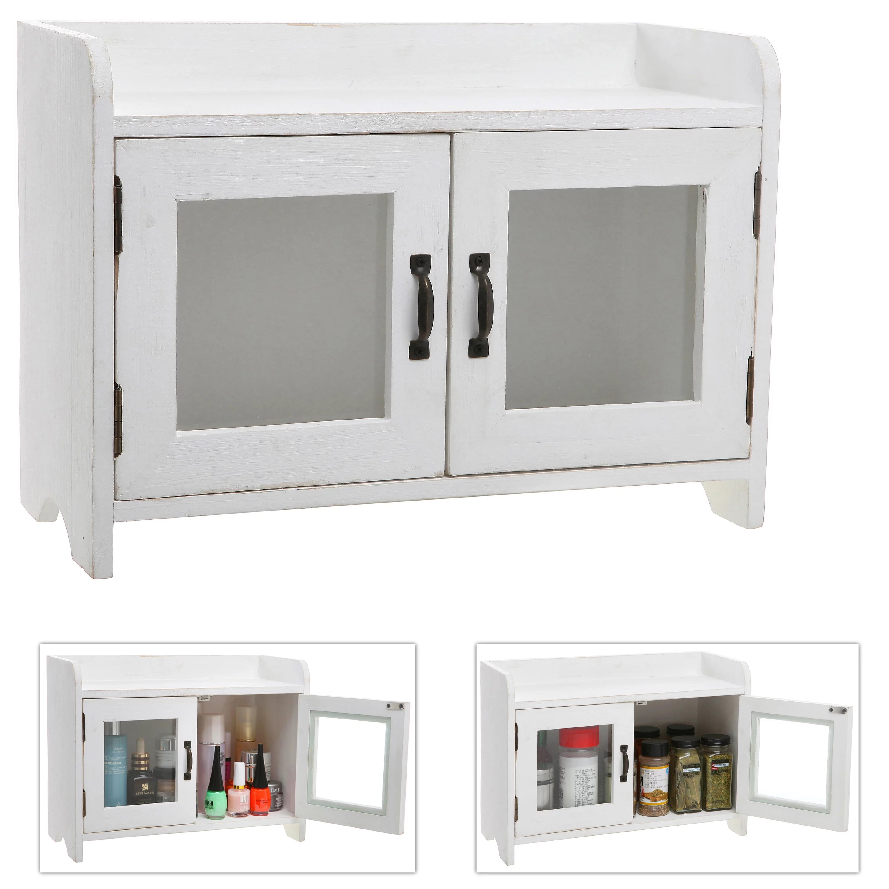 MyGift Antique White Wood Countertop Cabinet Organizer Z63801