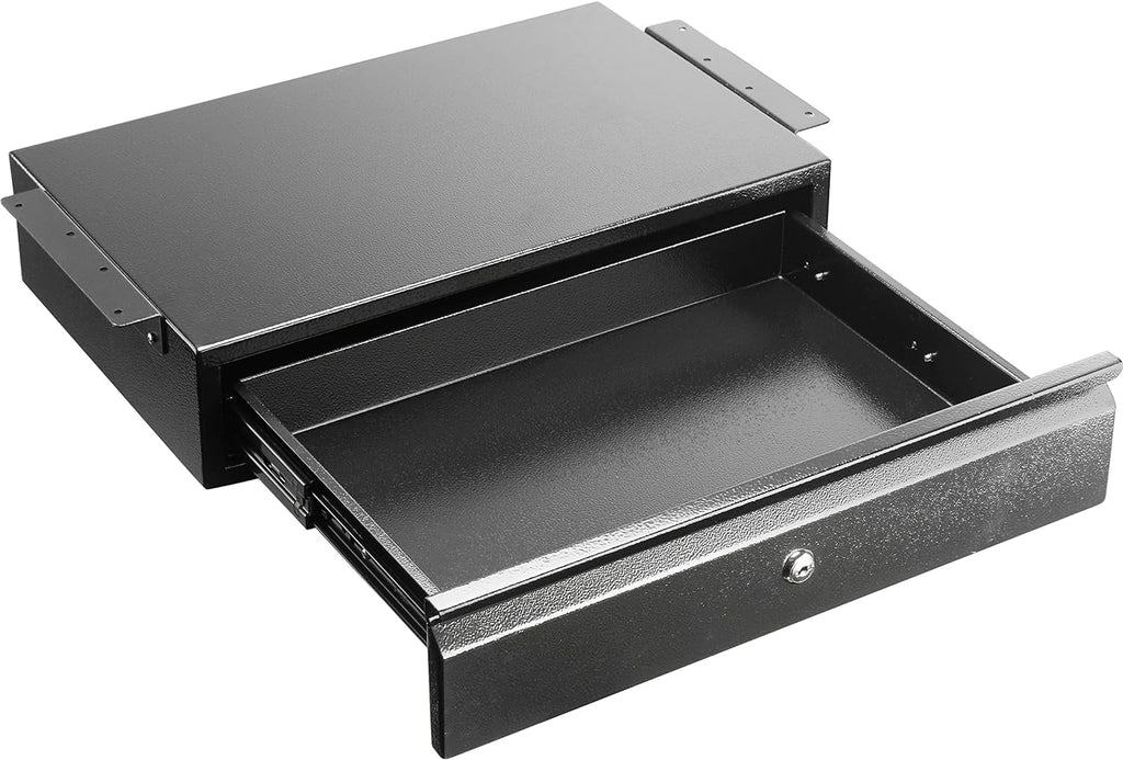 Steel Under Desk Drawer With Lock And Keys - Lockable And Attachable Under Table Shelf Mount For Additional Storage - Heavy Duty Sliding Drawers For Wooden Desks And Workstations