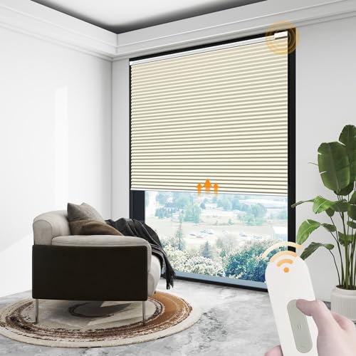 Motorized Cellular Shades Cordless Blackout with Remote, Grey R743