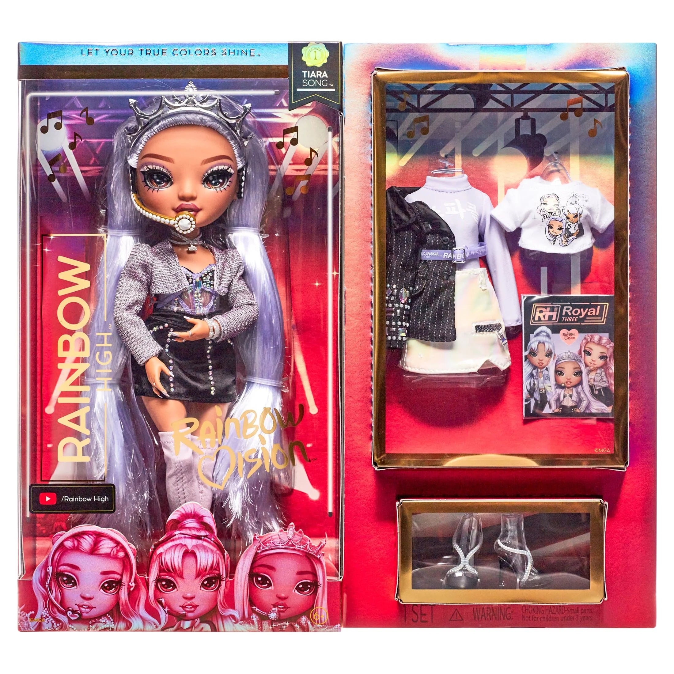 Rainbow High Rainbow Vision Royal Three K Pop &ndash; Tiara Song (Purple Lilac) Fashion Doll. 2 Designer Outfits to Mix & Match with Microphone Headset & Band Merch Playset, Gift for Kids 6-12 Years