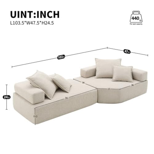 103.5" Modular Sectional Sofa Bed with Foam Cushions, Gray C297225