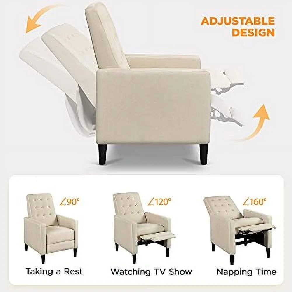 RUNFAYBIU Fabric Recliner Chair Mid-Century Modern Adjustable Single Sofa G9312