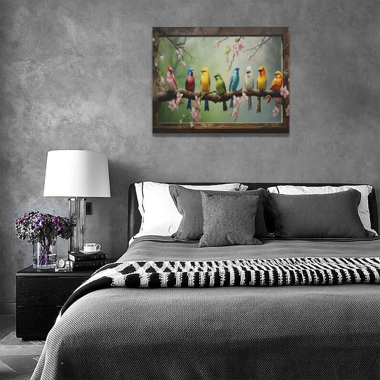 Hummingbirds Wall Art Farmhouse Canvas Bird Pictures Painting 16x12 a7