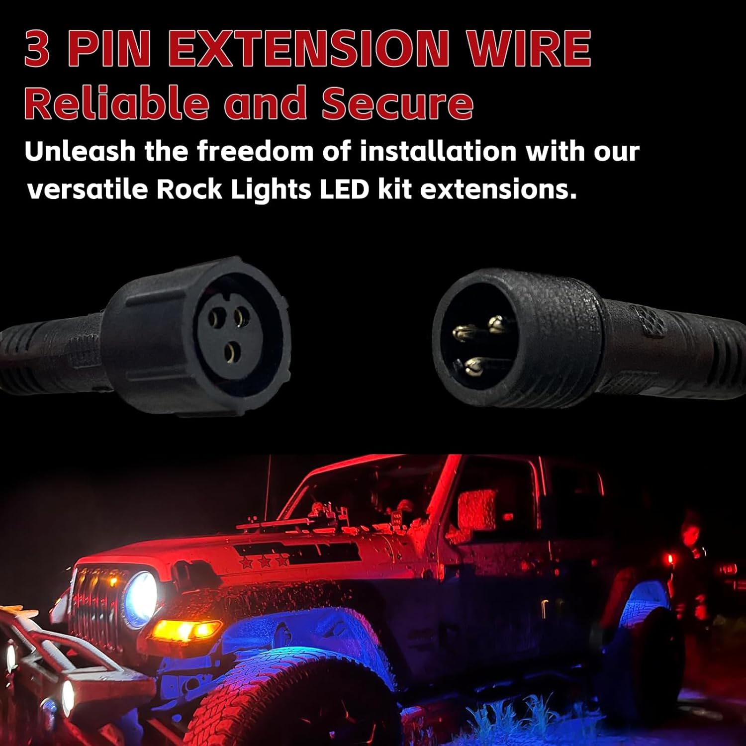 4FT 3 Pin RGB Rock Light Extension Cable for Trucks ATVs k7m