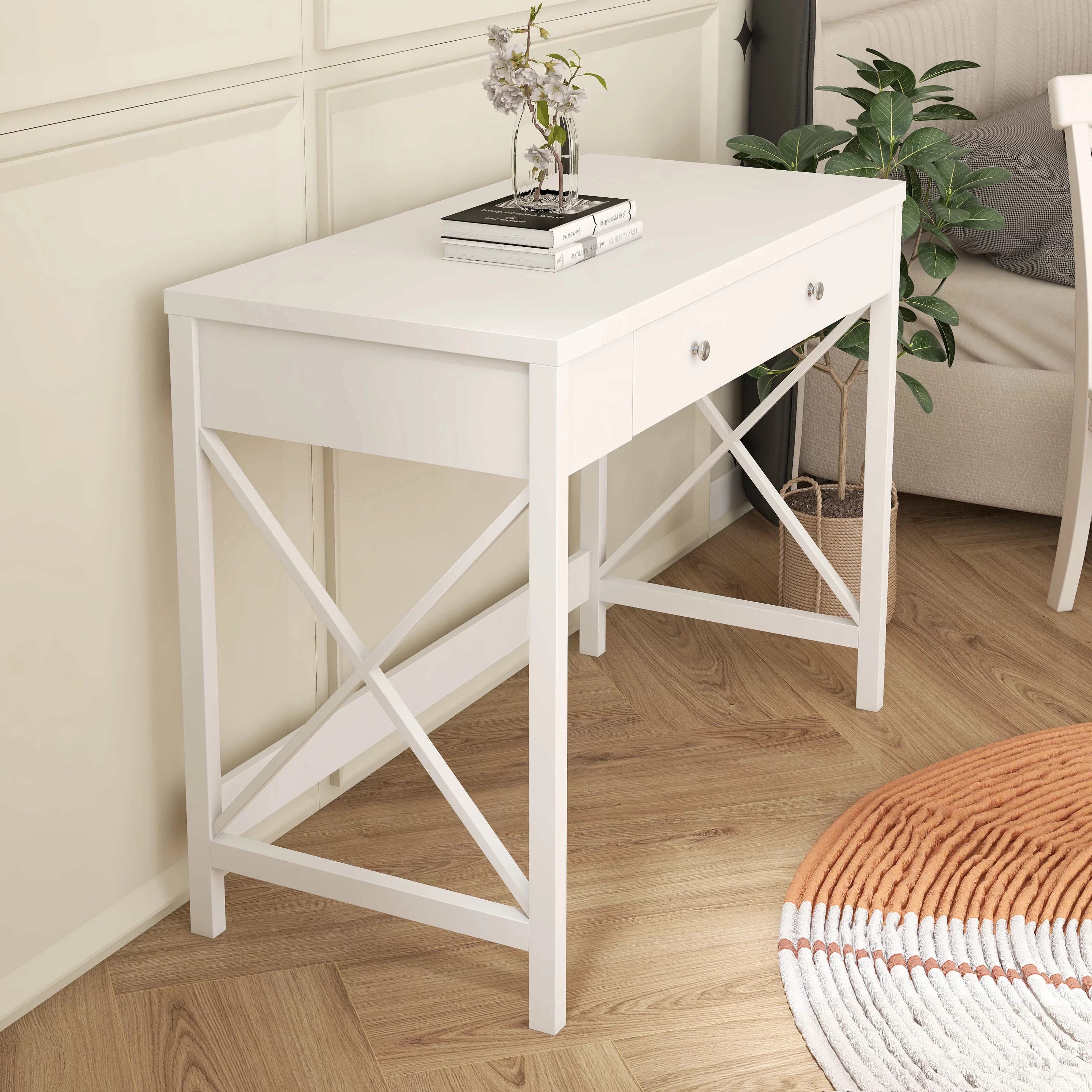 paproos White Work Study Table with Storage Drawer K118