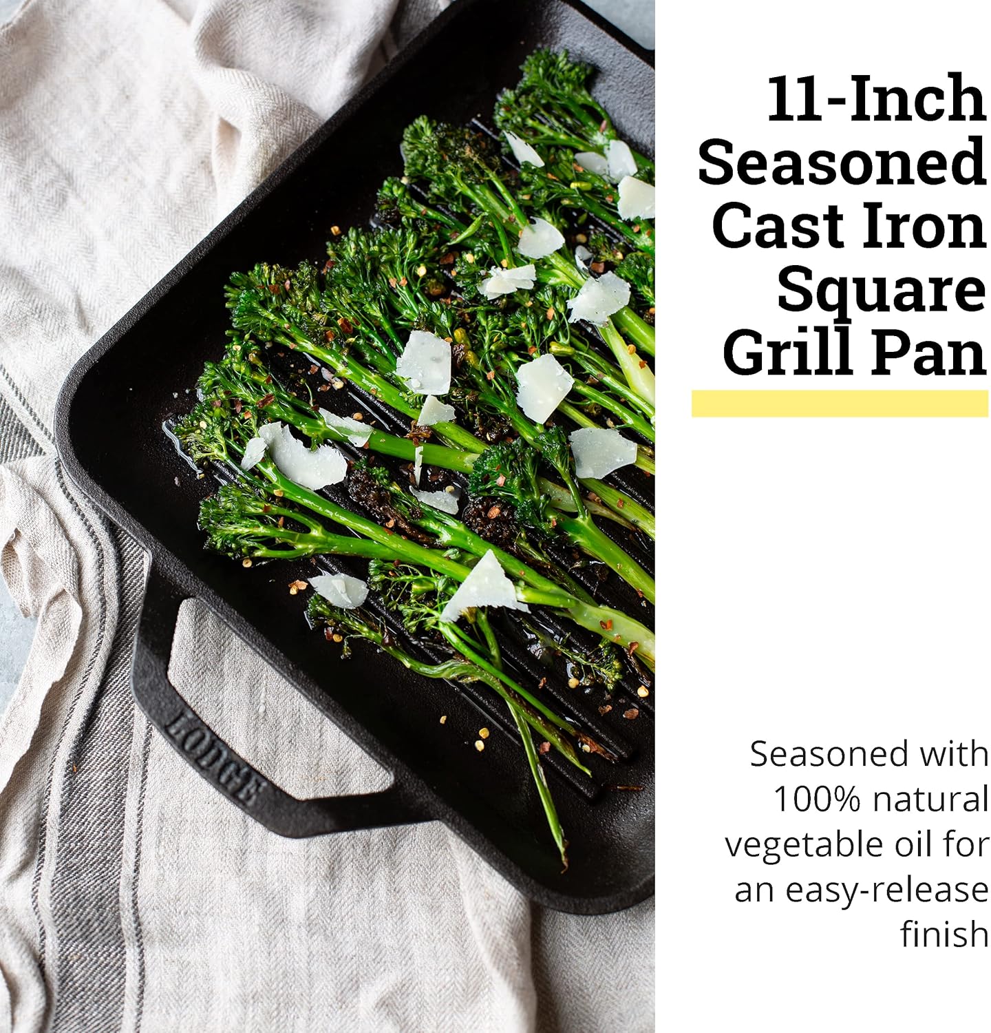 Lodge Cast Iron Square Grill Pan, Pre-Seasoned 11 in V7919