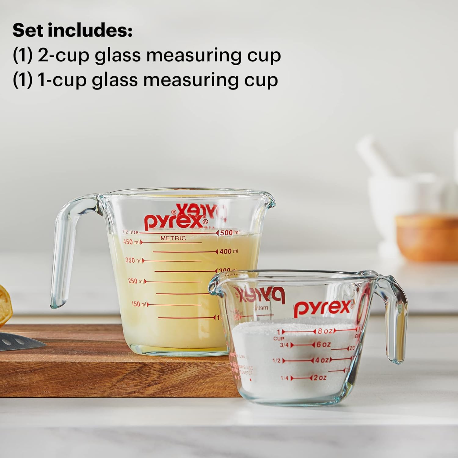 Pyrex 2 Piece Glass Measuring Cup Set, 1-Cup & 2-Cup, Oven Safe K18915