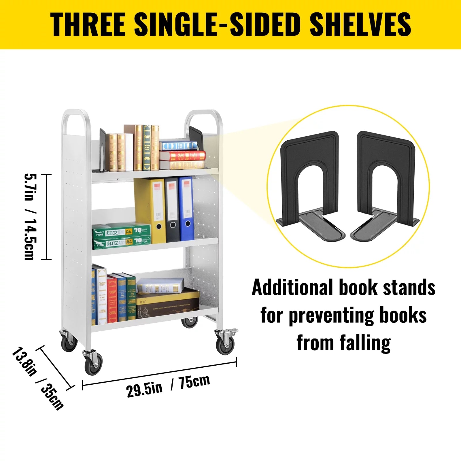 BENTISM Book Cart Library Cart 200 lbs Capacity with V-Shaped Shelves White U561