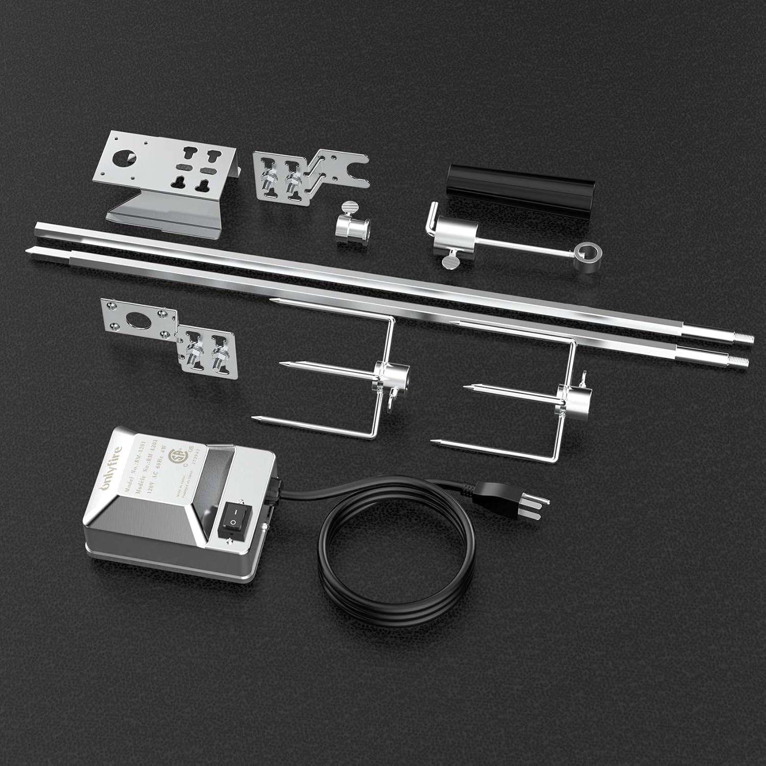 Universal BBQ Grill Rotisserie Kit with 110V Electric Motor for Gas Grills B17029