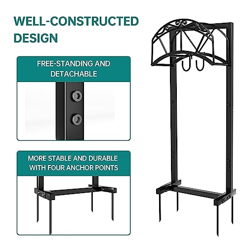 Garden Hose Holder Freestanding Heavy Duty Metal Hanger Outdoor Storage Rack Black a7