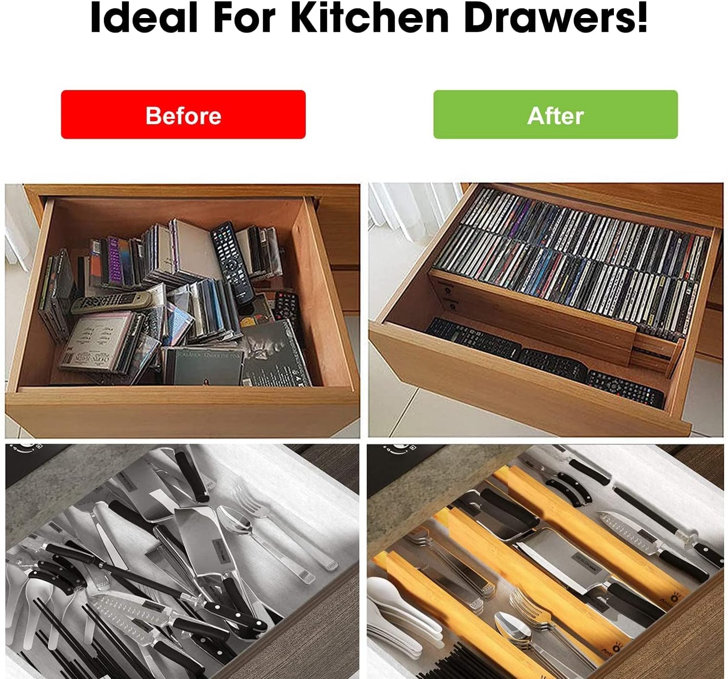 ANTOWIN Bamboo Drawer Dividers Organizers 16pcs, Expandable 17-22 inches V28899