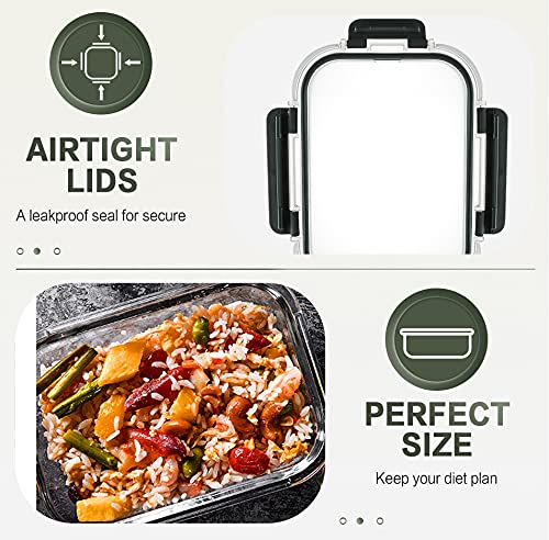 KOMUEE 30 oz Glass Meal Prep Containers with Lids, Gray M4526