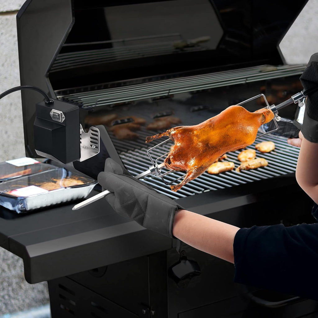 Dreyoo Universal Rotisserie Grill Kit with 120V Motor, 28'' Spit Rod L814159