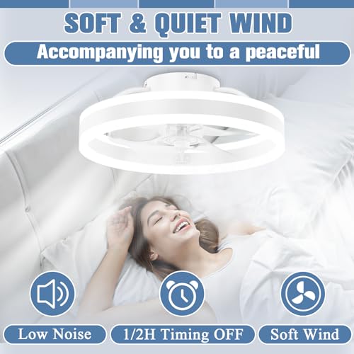 Fandelier Ceiling Fan with Light and Remote, Dimmable Bladeless LED, White a7