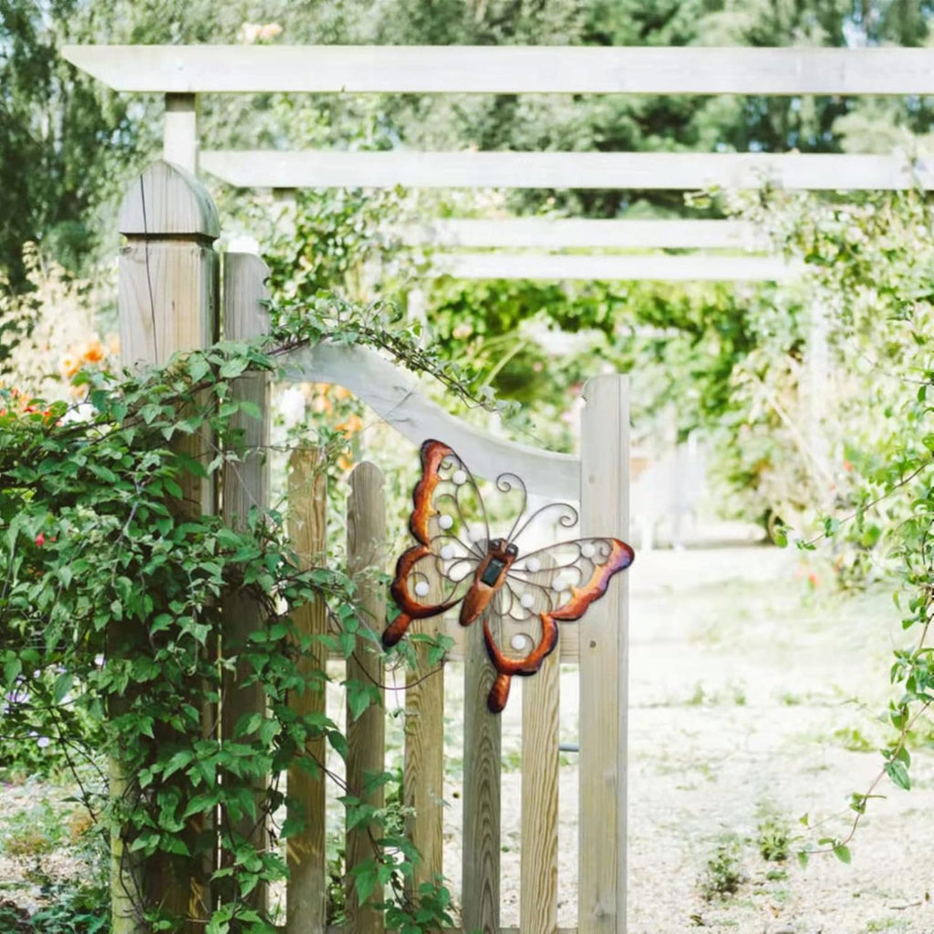 Solar Metal Butterfly Garden Wall Art Decor Hanging Sculpture k7