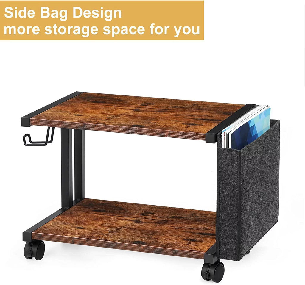 2-Tier Mobile Printer Stand with Storage, Under Desk Cart V92862