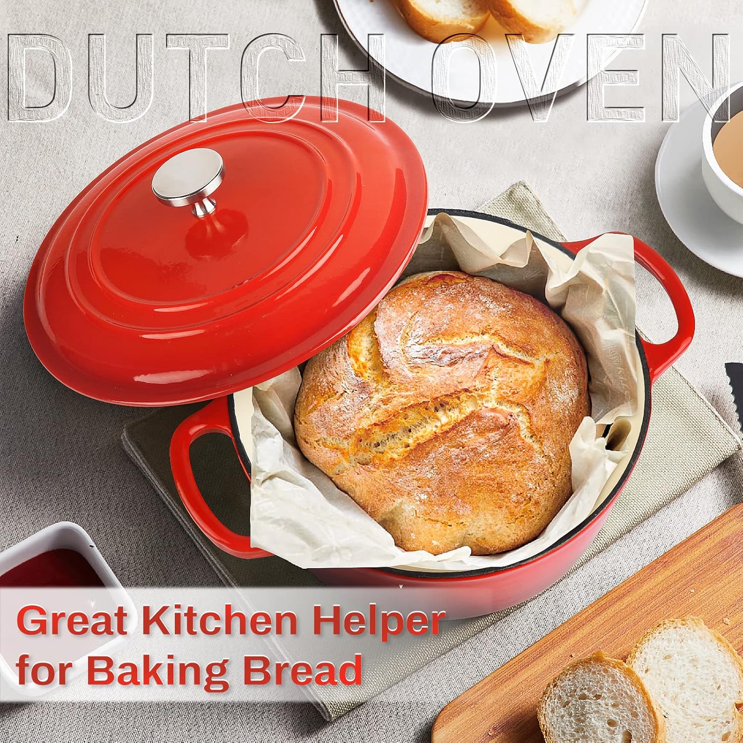 4.5 Quart Enamel Cast Iron Dutch Oven with Lid, Red Q988365