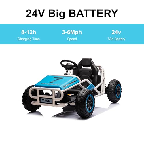 24V Electric Go Kart for Kids Ages 6-12, 2x200W Motors, Blue M4239