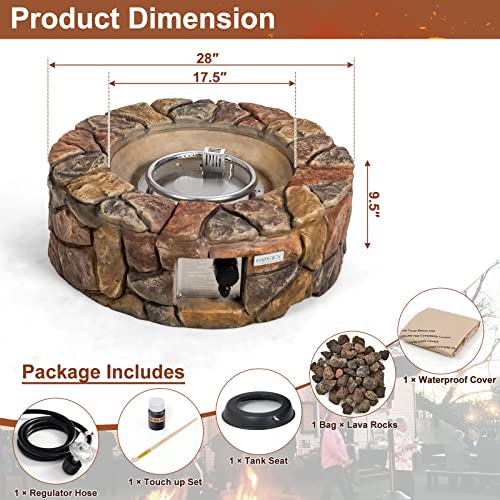 28 Inch Propane Fire Pit Table with Lava Rocks and Cover k7m