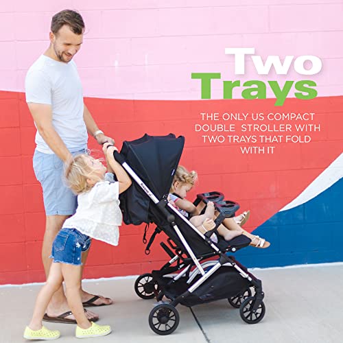 Joovy Kooper X2 Side-by-Side Double Stroller with Dual Snack Trays, One-Handed Fold H119
