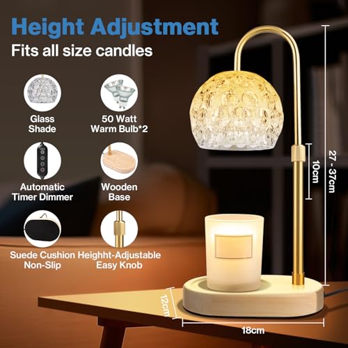Candle Warmer Lamp with Timer, Adjustable Height Dimmable, 2 Bulbs k7